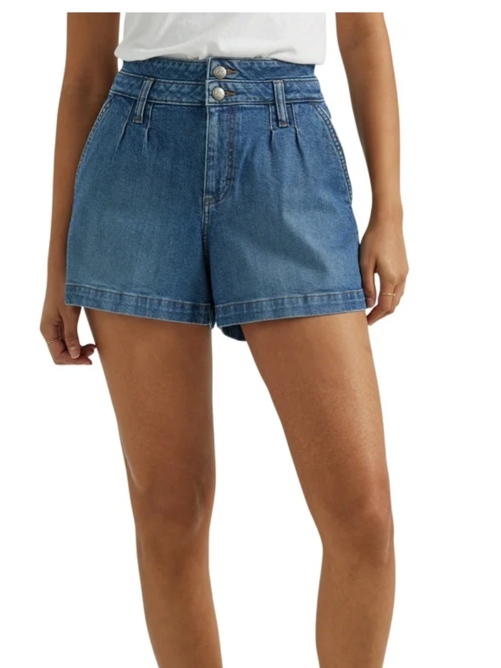 Lee Double-Button High Waist Denim Shorts - Blue 8